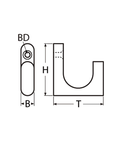 Marinetech Kledinghaak 35x33 mm