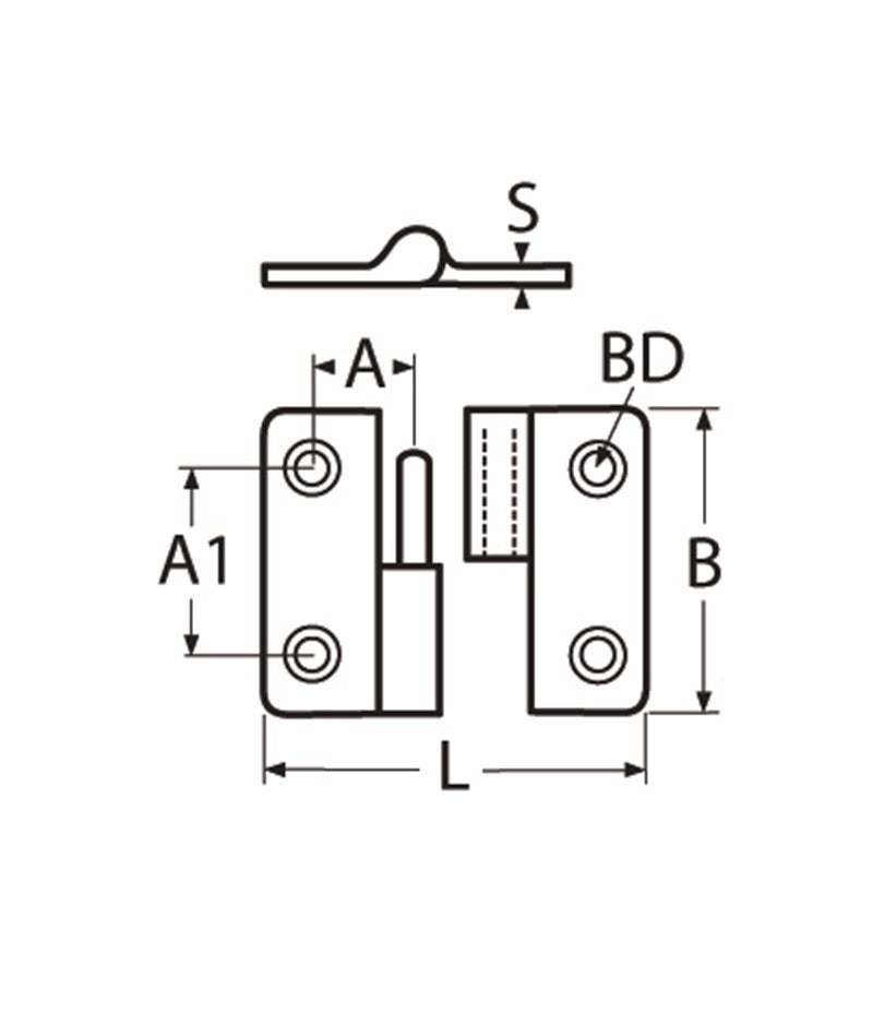 Marinetech Paumelle Rechts 37x37 mm