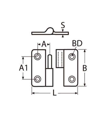 Marinetech Paumelle Rechts 37x37 mm