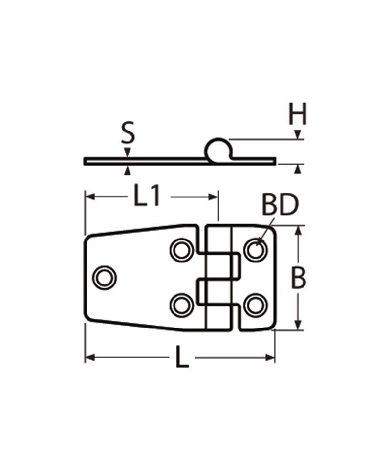 Marinetech Scharnier 68x38 mm