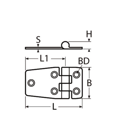 Marinetech Scharnier 68x38 mm